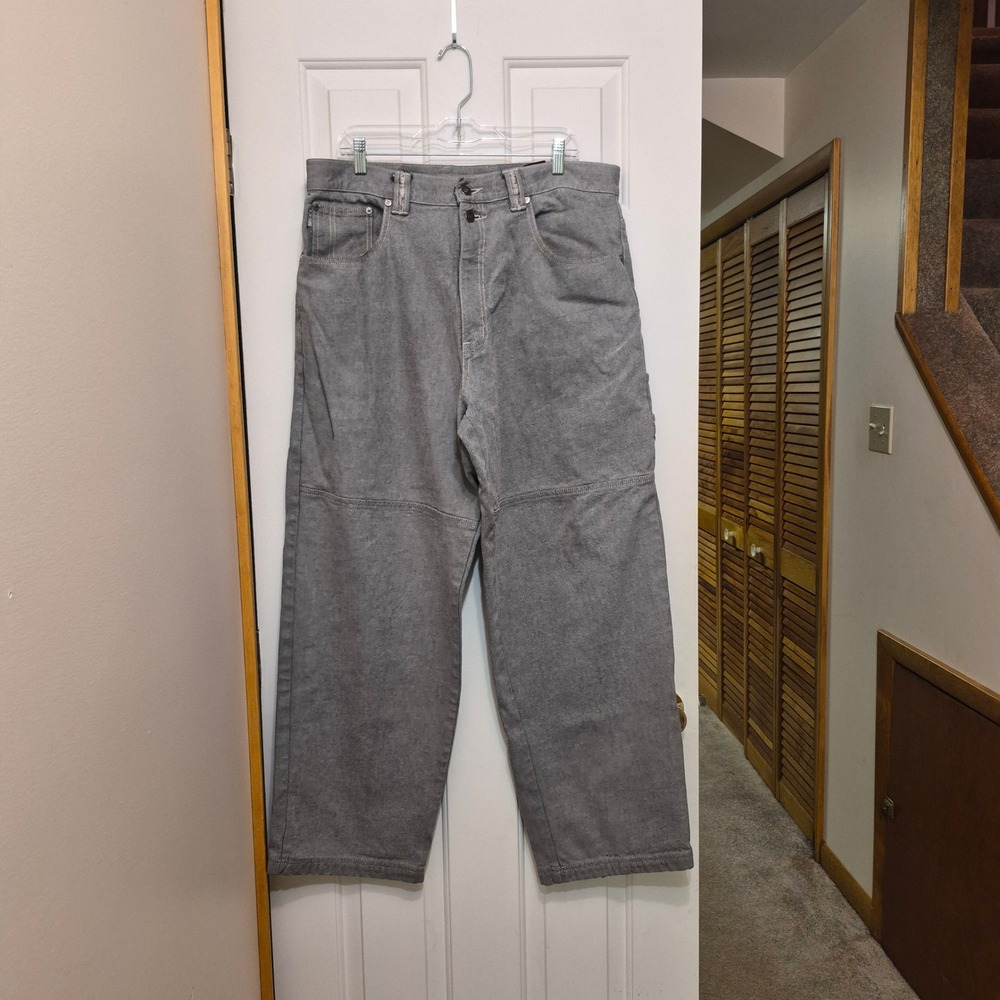 Pelle Pelle Marc Buchanan Baggy Double Knee Carpenter Jeans Mens 38 Grey Striped